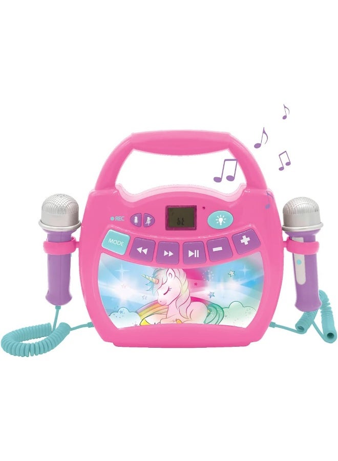 Lexibook Unicorn Portable Karaoke Digital Player MP320UNIZ for Kids, Bluetooth Karaoke Machine with Microphones, LED Light Effects, Voice Changer, Record Function and Rechargeable Battery, Pink Musical Singing Toy for Boys and Girls, Interactive Kids Karaoke Speaker System - Image 2