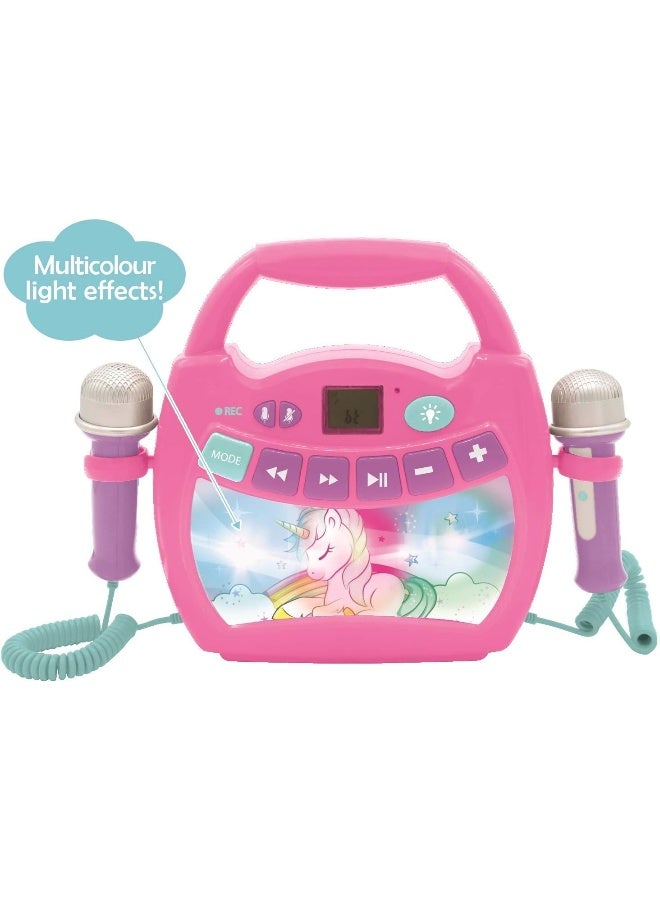 Lexibook Unicorn Portable Karaoke Digital Player MP320UNIZ for Kids, Bluetooth Karaoke Machine with Microphones, LED Light Effects, Voice Changer, Record Function and Rechargeable Battery, Pink Musical Singing Toy for Boys and Girls, Interactive Kids Karaoke Speaker System - Image 3