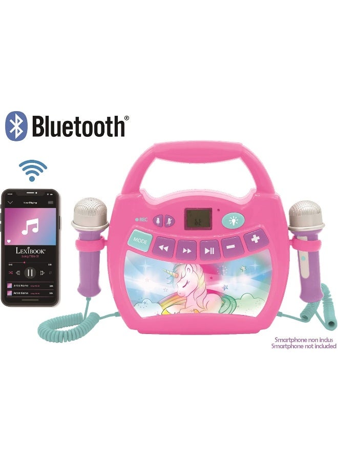 Lexibook Unicorn Portable Karaoke Digital Player MP320UNIZ for Kids, Bluetooth Karaoke Machine with Microphones, LED Light Effects, Voice Changer, Record Function and Rechargeable Battery, Pink Musical Singing Toy for Boys and Girls, Interactive Kids Karaoke Speaker System - Image 5