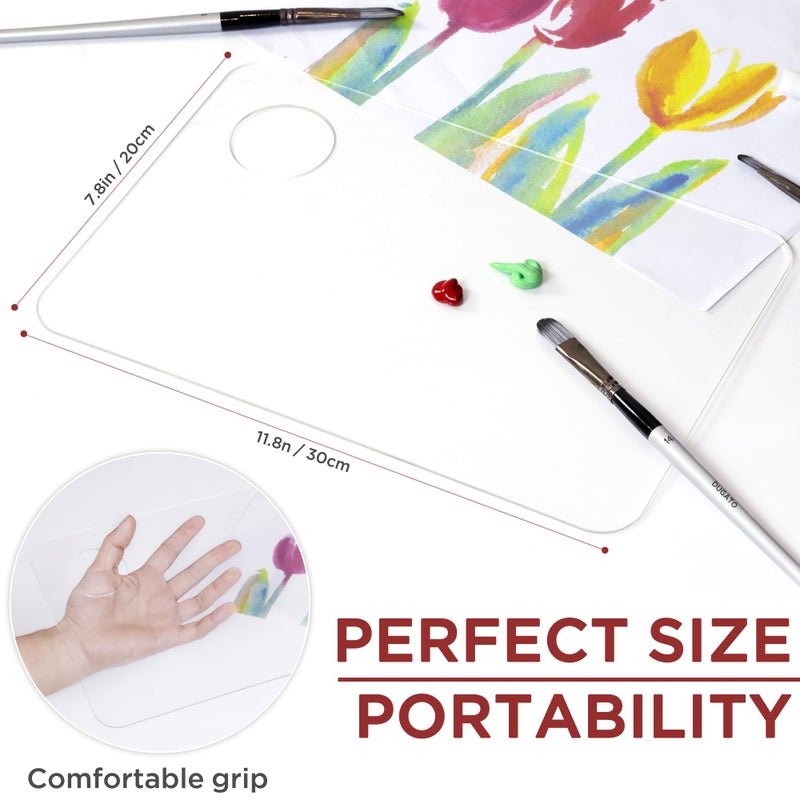 DUGATO Acrylic Rectangle-Shaped Palette 2pcs 11.8 x 7.9 inches Transparent - Crystal Clear Blend Paint Non-Stick Acrylic Watercolor Oil Paint Mixing Tray - Comfortable to Hold & Easy to Clean for DIY Artist - Image 2