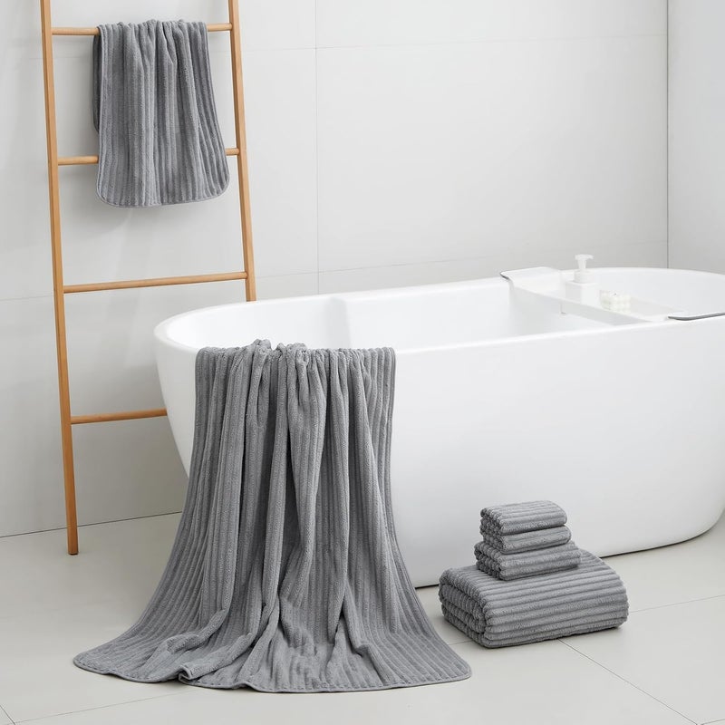 Tazweeq Bath Towels for Adults, 2Pcs Super Soft Quick Dry Highly Absobent Microfiber Shower Towels for Bathroom, Pool, Gym, Yoga Towel (Grey) - Image 4