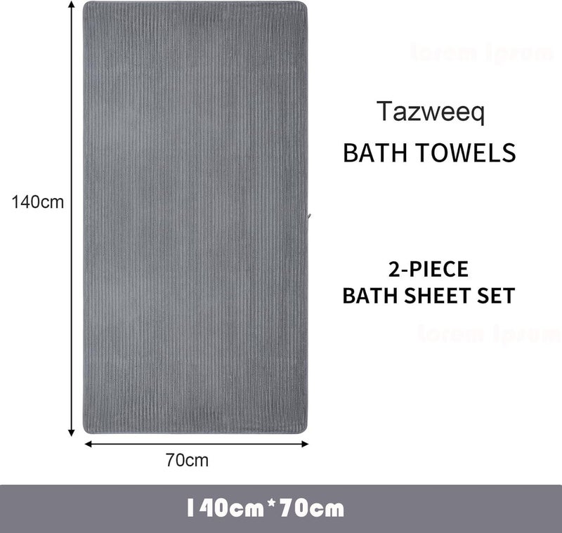 Tazweeq Bath Towels for Adults, 2Pcs Super Soft Quick Dry Highly Absobent Microfiber Shower Towels for Bathroom, Pool, Gym, Yoga Towel (Grey) - Image 3
