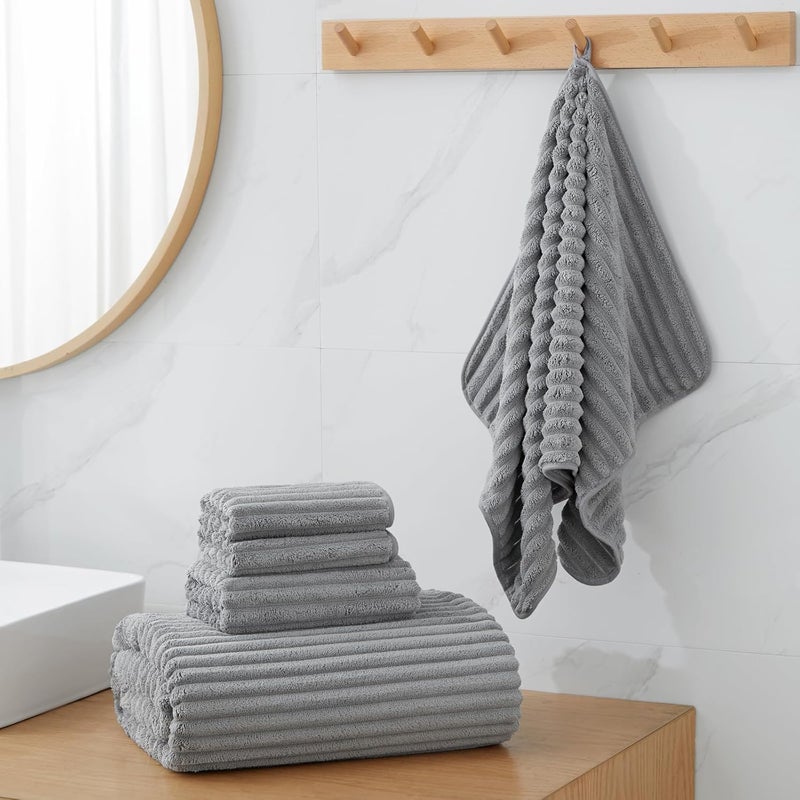 Tazweeq Bath Towels for Adults, 2Pcs Super Soft Quick Dry Highly Absobent Microfiber Shower Towels for Bathroom, Pool, Gym, Yoga Towel (Grey) - Image 2