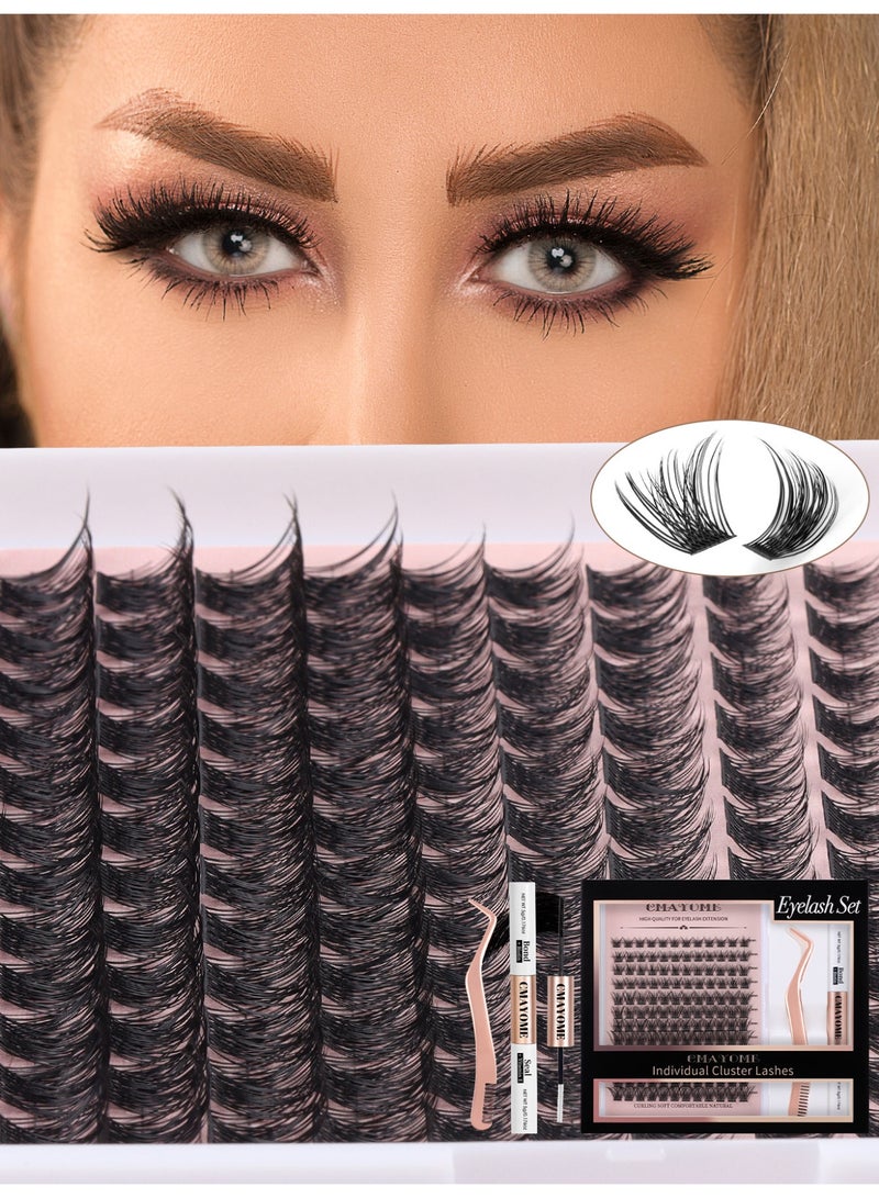 كمايو مجموعة رموش صناعية فردية (كلاستر)، مجموعة ملحقات رموش مكونة من 144 قطعة، مزيج من 8-16 ملم، مع لاصق ومانع تسرب، وملقط، سهلة التطبيق في المنزل. - Image 4