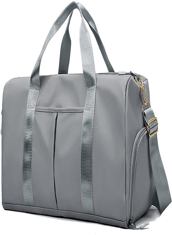 Pushkh Nylon Sports Gym Foldable Travel Duffle Bag, Sports Duffle Bag, Shoulder Handbag for Women, Outdoor Weekend Bag with Shoe and Wet Clothes Compartments (Grey) - Image 1