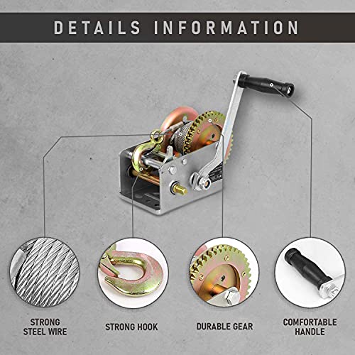 Favorite-Trade Trailer Winch – Durable Hand Crank – 3500 lbs Hand Winch with Cable - Boat Trailer Cable, Heavy Duty Rope Crank for Trailer, Boat or ATV Towing - Image 3