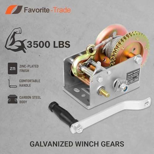 Favorite-Trade Trailer Winch – Durable Hand Crank – 3500 lbs Hand Winch with Cable - Boat Trailer Cable, Heavy Duty Rope Crank for Trailer, Boat or ATV Towing - Image 2