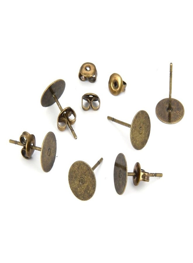 Adabele 100pcs Hypoallergenic Earring Posts Antique Bronze Plated 4mm Small Flat Board Glue On Setting 100pcs Earnut Backs for DIY Earrings Jewelry Makings CF209-4 - Image 1
