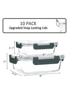 HOPHOP "10-Pack Glass Meal Prep Containers with Lifetime Snap Locking Lids - Airtight Glass Food Storage for Microwave, Oven, Freezer, Dishwasher  - Image 2