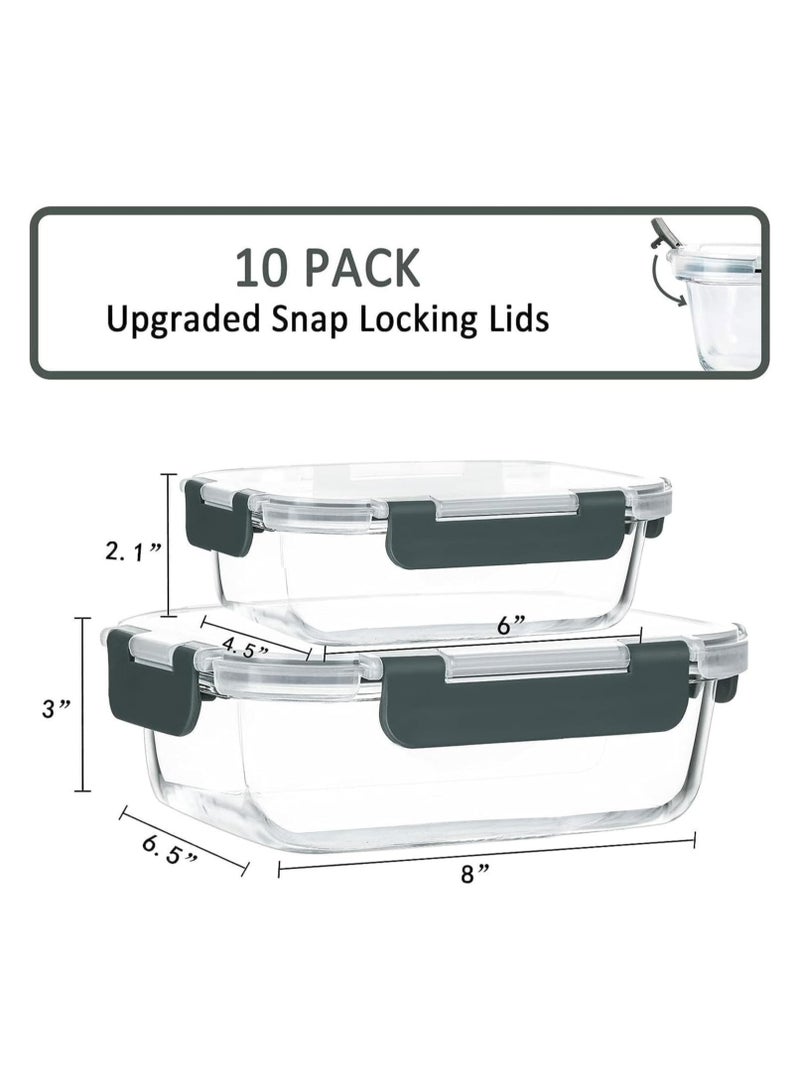 HOPHOP "10-Pack Glass Meal Prep Containers with Lifetime Snap Locking Lids - Airtight Glass Food Storage for Microwave, Oven, Freezer, Dishwasher  - Image 2