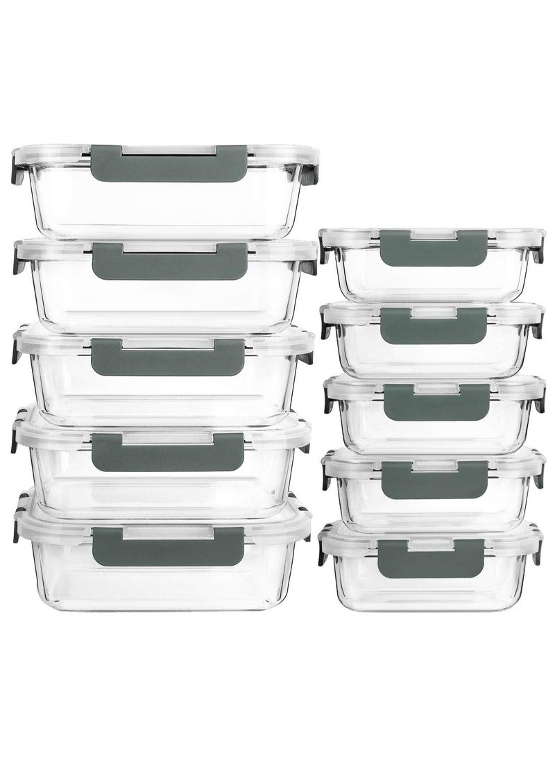 HOPHOP "10-Pack Glass Meal Prep Containers with Lifetime Snap Locking Lids - Airtight Glass Food Storage for Microwave, Oven, Freezer, Dishwasher  - Image 1