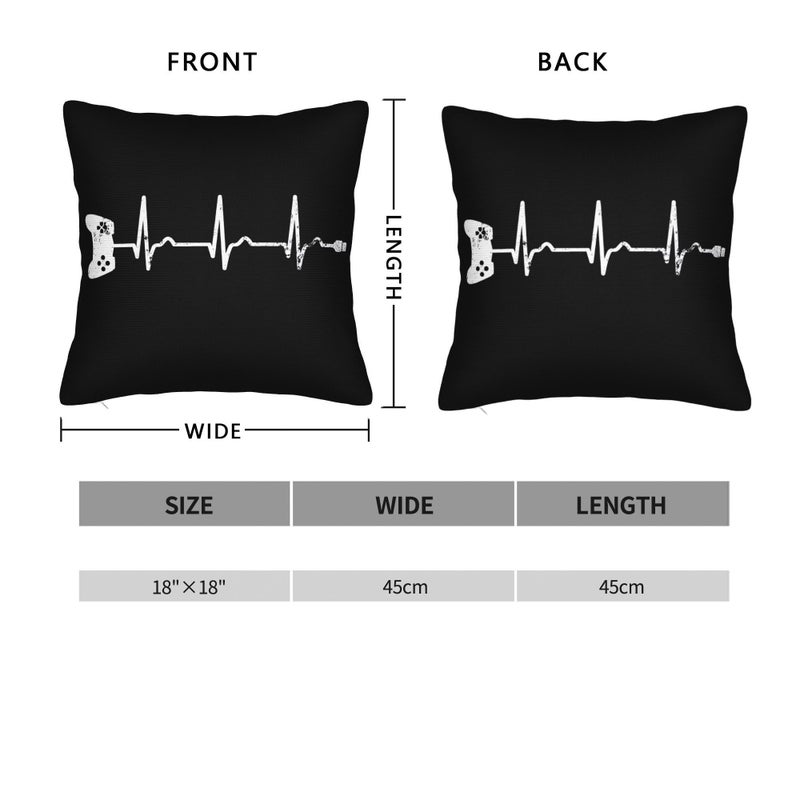 Gamer Heart Curve Pulse Controller Printed Lumbar Support Pillow 17.72 X 17.72 Inch Double Sided Polyester Cushion With Zipper Closure Machine Washable Ergonomic Design For Sofa Car Office Home Decor - Image 5