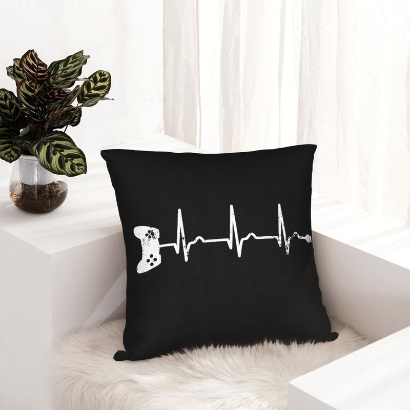 Gamer Heart Curve Pulse Controller Printed Lumbar Support Pillow 17.72 X 17.72 Inch Double Sided Polyester Cushion With Zipper Closure Machine Washable Ergonomic Design For Sofa Car Office Home Decor - Image 1