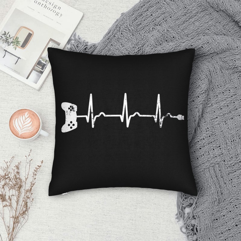 Gamer Heart Curve Pulse Controller Printed Lumbar Support Pillow 17.72 X 17.72 Inch Double Sided Polyester Cushion With Zipper Closure Machine Washable Ergonomic Design For Sofa Car Office Home Decor - Image 4