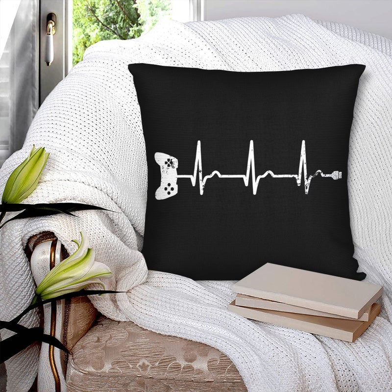 Gamer Heart Curve Pulse Controller Printed Lumbar Support Pillow 17.72 X 17.72 Inch Double Sided Polyester Cushion With Zipper Closure Machine Washable Ergonomic Design For Sofa Car Office Home Decor - Image 3
