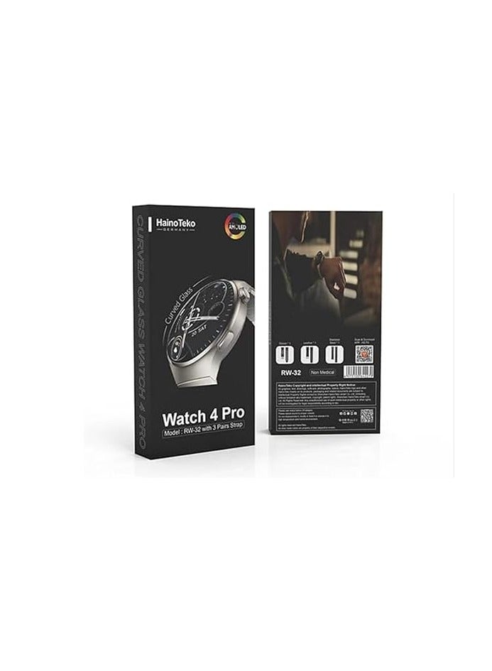 Haino Teko RW-32 Smartwatch – AMOLED Curved Glass Display, 3 Straps (Silicone + Stainless Steel), Bluetooth Connectivity, Fitness Tracker, Heart Rate & Sports Mode, Waterproof, Compatible with Android & iOS – Black - Image 1