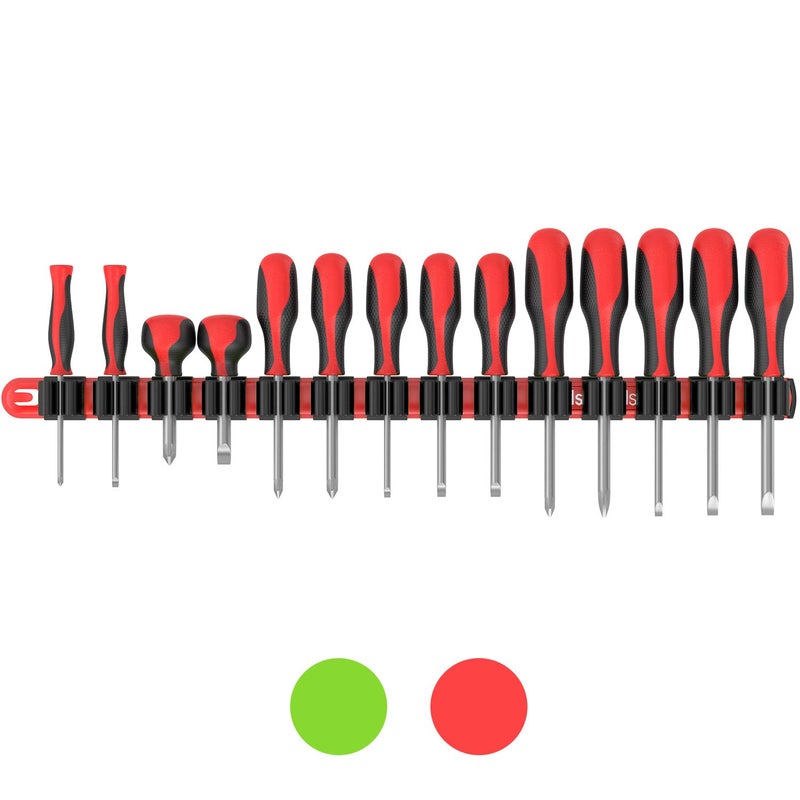Olsa Tools Premium Wall-Mount Screwdriver Organizer - Red Nylon with Black Clips - Holds 14 Screwdrivers - Part: 1030 - Image 1