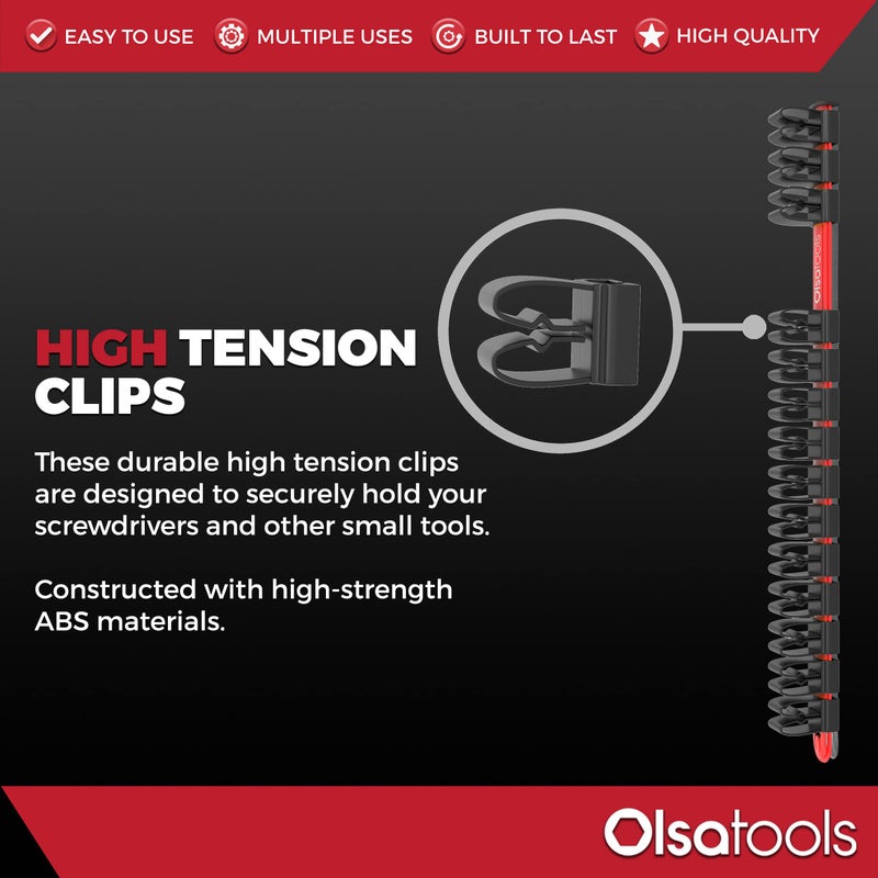 Olsa Tools Premium Wall-Mount Screwdriver Organizer - Red Nylon with Black Clips - Holds 14 Screwdrivers - Part: 1030 - Image 5