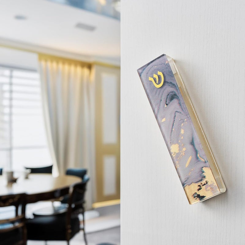 Rite Lite Lilac Marble Art Glass Mezuzah – Handcrafted with Gold Accents, Luxurious Design Home Decor, Easy Mounting Tape for Hanging on Door or Wall, Inspirational Art for Your Entryway - Image 1
