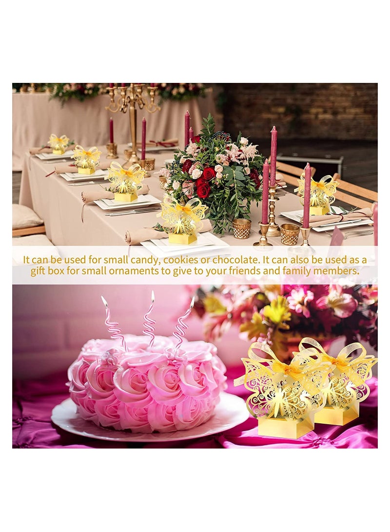 Candy Boxes 50 Pcs erfly Laser Cut Favor Boxes Cookie Present Boxes with Ribbons lovely Chocolate Boxes for Wedding Girl Bridal Birthday Party Baby Shower Favors Decoration Supplies (Gold) - Image 2