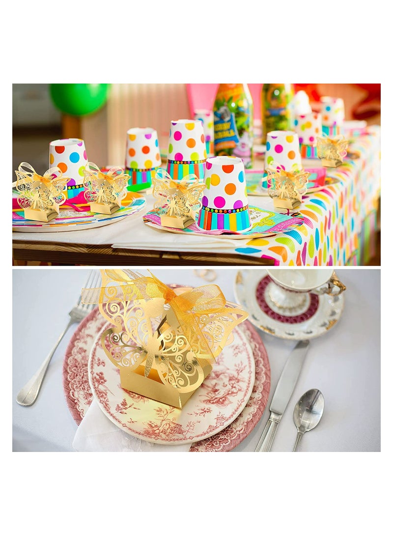 Candy Boxes 50 Pcs erfly Laser Cut Favor Boxes Cookie Present Boxes with Ribbons lovely Chocolate Boxes for Wedding Girl Bridal Birthday Party Baby Shower Favors Decoration Supplies (Gold) - Image 4