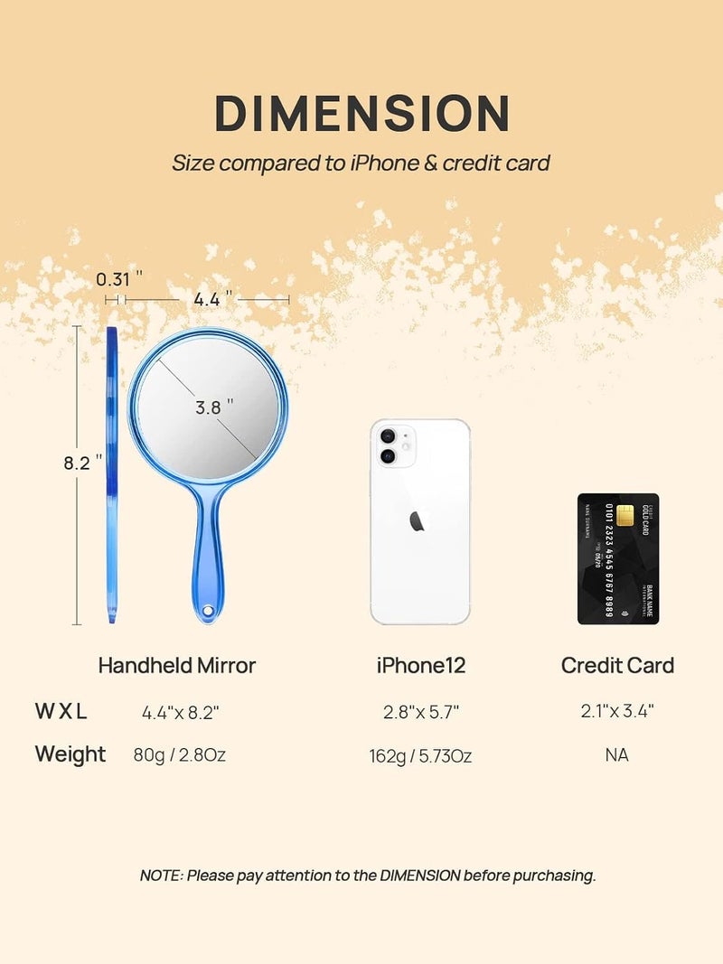 OMIRO Hand Mirror, Double-Sided Handheld Mirror 1X/3X Magnifying Mirror with Handle, Pack of 1 (Transparent Blue) - Image 3