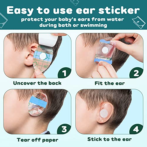 Kingdder 120 Pieces Ear Covers for Shower Plugs Waterproof Protector Newborn Sticker Disposable Cotton Ball Baby Shower Cap Ear Protection for Kid Showering Surfing Snorkeling Other Water Sport(Blue) - Image 4