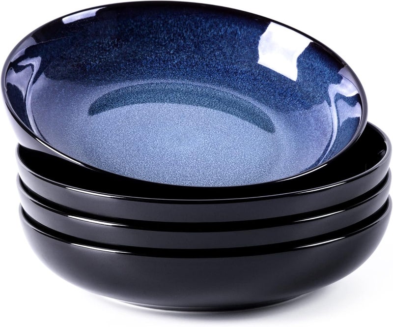 LERATIO Pasta BowlsCeramic 38oz Pasta Bowls90 Reactive Glaze Pasta Bowl Set of 4Microwave  DishwasherOven SafeLarge Wide Serving Bowls for Salad DessertPizzaFruit Blue - Image 1