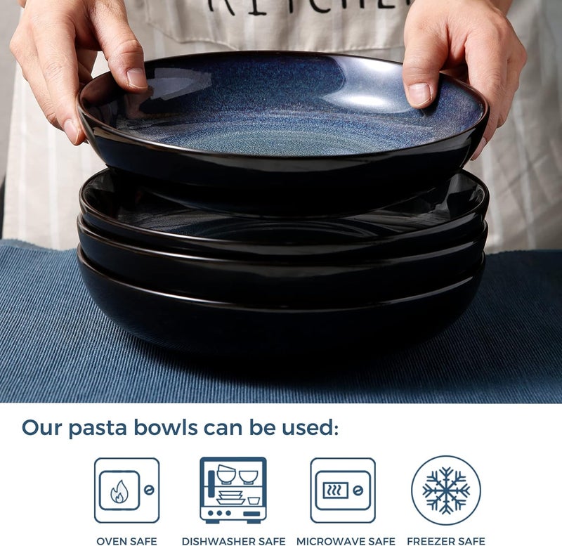 LERATIO Pasta BowlsCeramic 38oz Pasta Bowls90 Reactive Glaze Pasta Bowl Set of 4Microwave  DishwasherOven SafeLarge Wide Serving Bowls for Salad DessertPizzaFruit Blue - Image 3