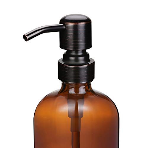 CHBJDAN 2 Pack 16 Ounce Boston Round Glass Bottles Soap Dispenser with Oil Rubbed Bronze Stainless Steel Pumps - Image 2