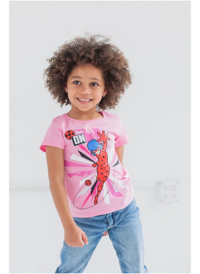Miraculous - Miraculous Ladybug Cat Noir Rena Rouge Little Girls 3 Pack Graphic T-Shirts Black/Pink/Red 4-5 - Image 1