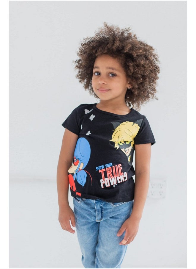 Miraculous - Miraculous Ladybug Cat Noir Rena Rouge Little Girls 3 Pack Graphic T-Shirts Black/Pink/Red 4-5 - Image 1