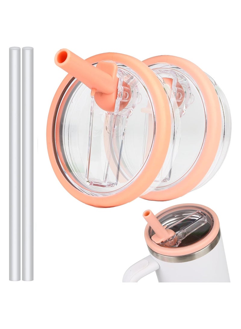 2 Pack 40 Oz Tumbler Flip Straw Lid Replacement Fit For Stanley Quencher Spill Proof Splash Resistant Tumbler Lids Reusable Tumbler Cover For Stanley Cup （Pink） - Image 1