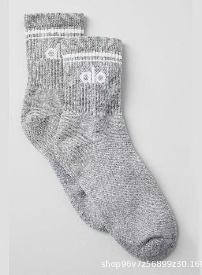 alo alo cotton socks, mid-length fashionable socks for both men and women grey