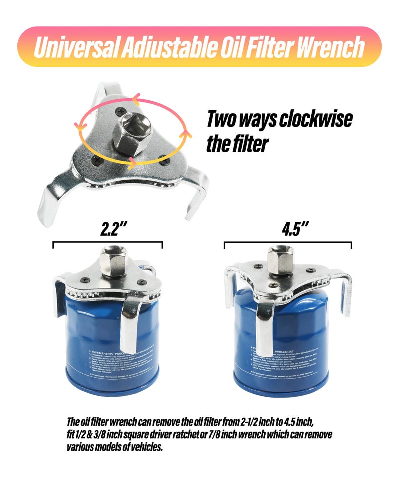 Reswish ESEWALAS Adjustable Carbon Steel Oil Filter Wrench, 2-1/2 in to 4.5 in, 3 Jaw Design, 2 Way Removal Tool Set - Image 3