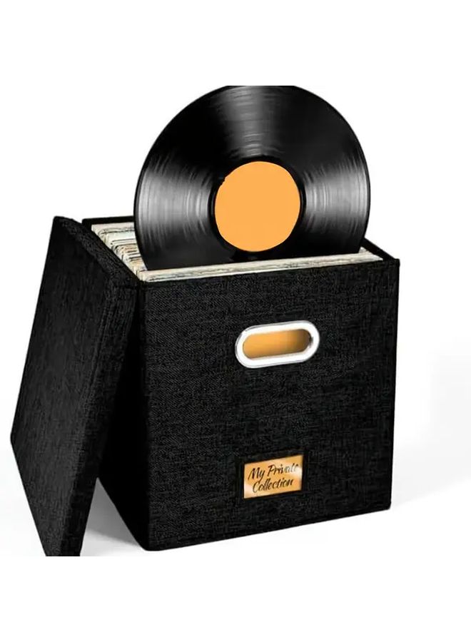 Gray Record Storage Box Holds Over 50 12 Inch Vinyl Albums With Fabric Lid - Image 5