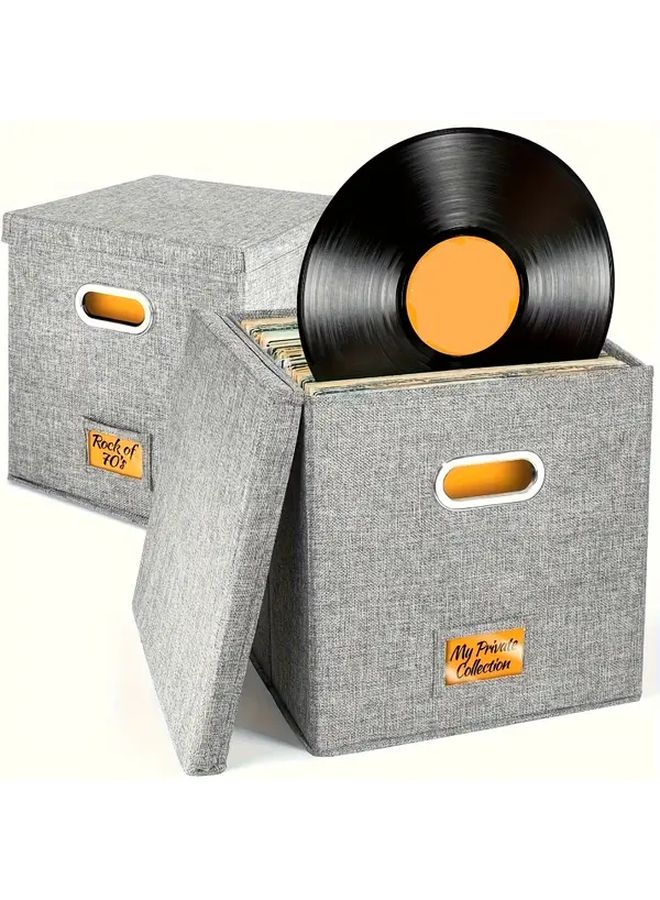 Gray Record Storage Box Holds Over 50 12 Inch Vinyl Albums With Fabric Lid - Image 1