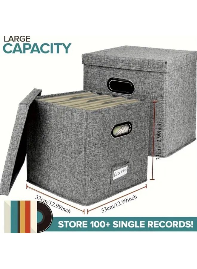 Gray Record Storage Box Holds Over 50 12 Inch Vinyl Albums With Fabric Lid - Image 2