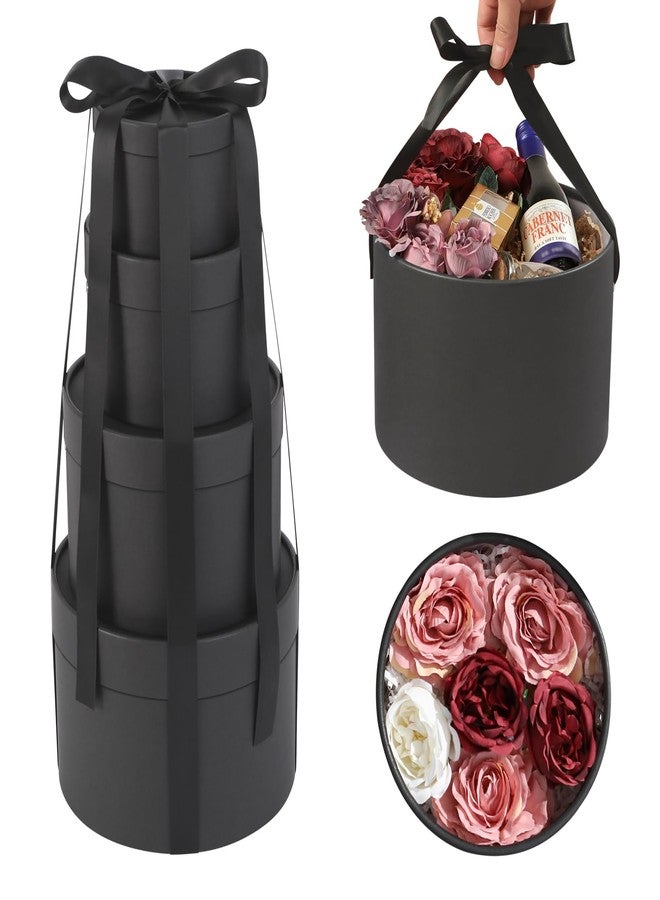 ROSEGLD Round Gift Boxes with Lids Set of 4, Luxury Gift Boxes with Ribbons Assorted Sizes, Nesting Gifts Boxes for Flowers Arrangements, Bridesmaid, Proposal, Wedding, Birthday, Party (Matte Black - Image 1