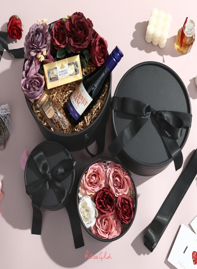 ROSEGLD Round Gift Boxes with Lids Set of 4, Luxury Gift Boxes with Ribbons Assorted Sizes, Nesting Gifts Boxes for Flowers Arrangements, Bridesmaid, Proposal, Wedding, Birthday, Party (Matte Black - Image 2