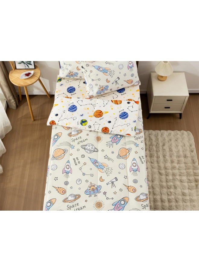 Aimuan Kids Space Zippered Comforter Set - Rocket Zipper Bedding for Boys Aliens UFO Theme, Twin - Image 2