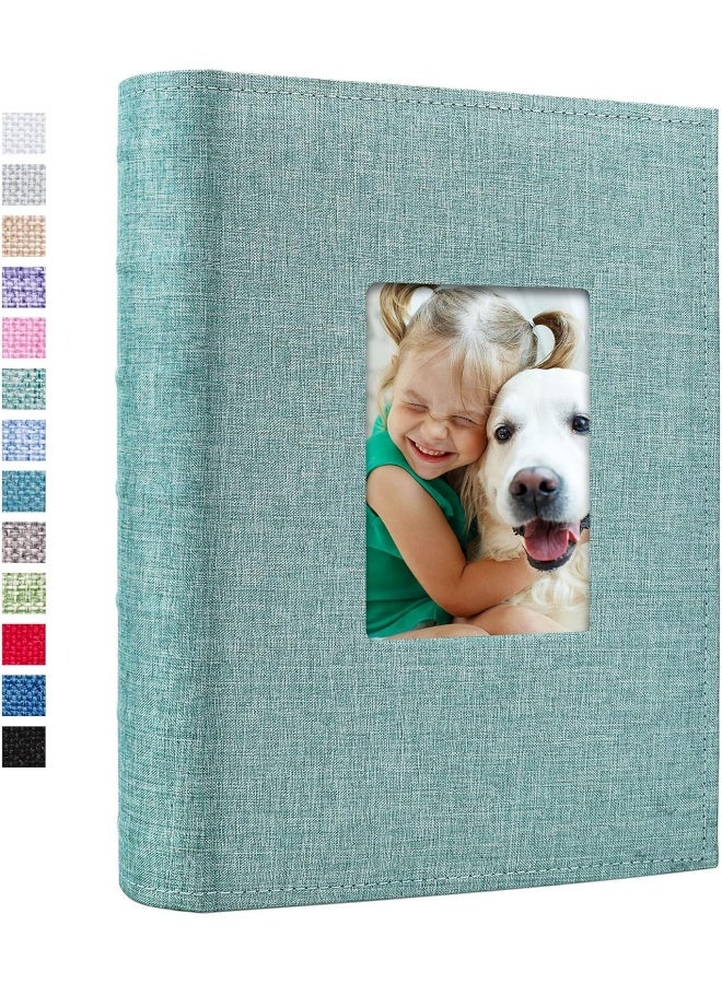 Vienrose Photo Album 4x6 300 Photos Linen Frame Cover with Memo Areas Photobook Large Capacity Slip-in Pictures Book for Wedding Baby Vacation, Green - Image 1