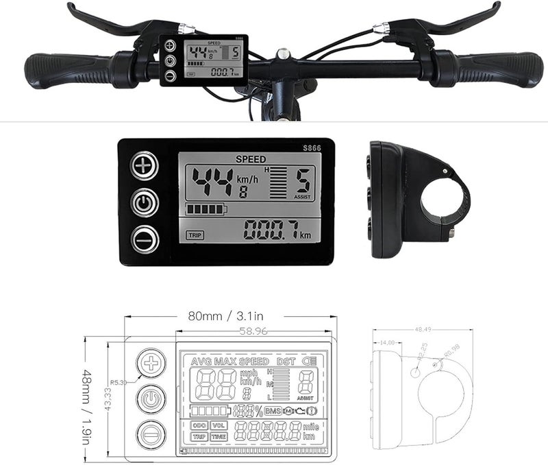 cheekyglo Front Wheel Electric Bicycle Conversion Motor Kit, 20 Inch 48V 1500W Electric Bike Front Drive Motor Wheel Kit with 35A Controller LC‑S866 Meter Shifter Assist Sensor - Image 5