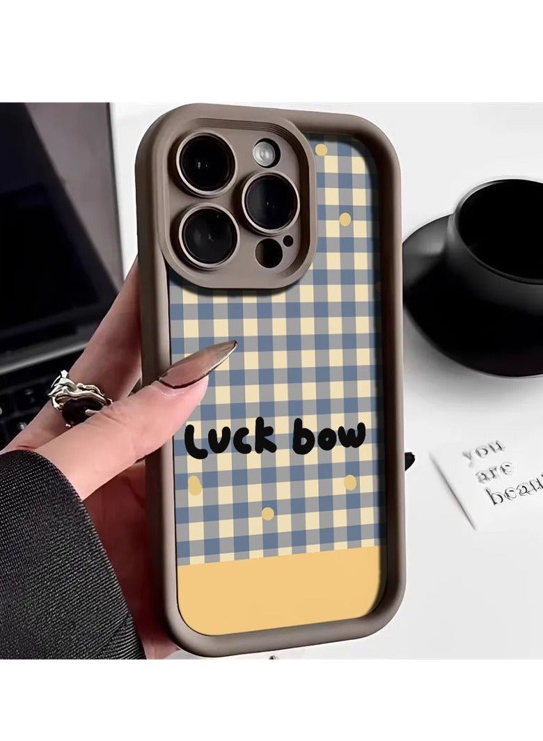 NIBEMINENT Blue And Yellow Checkers Protective TPU Case Cover For iPhone 14, Coffee Color