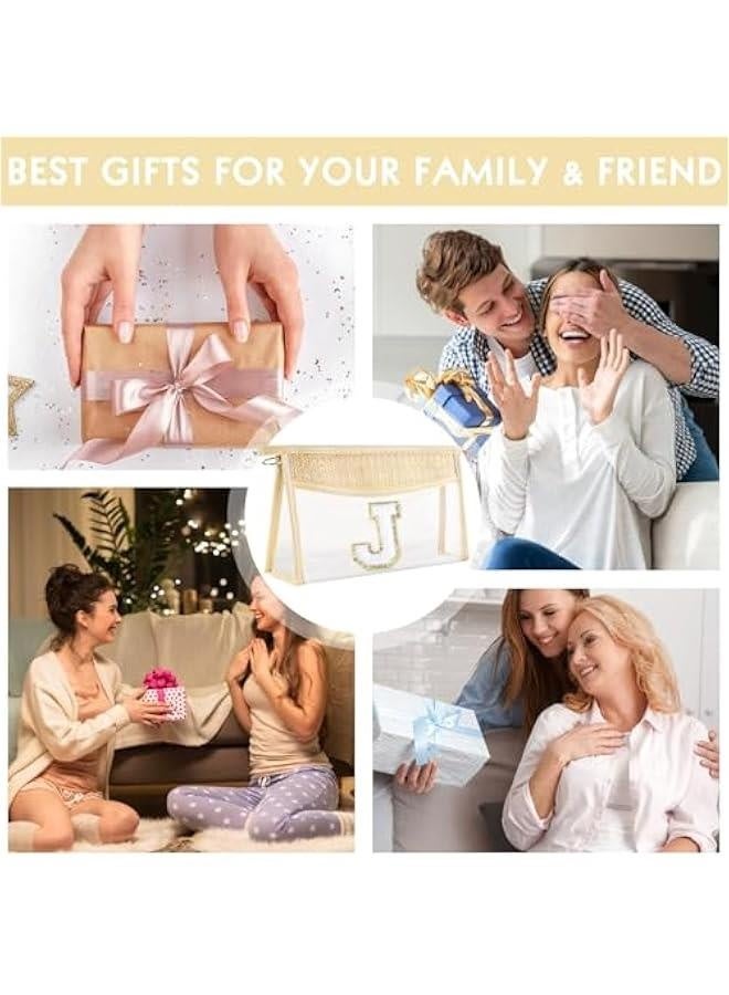 Boho Straw Clear Makeup Bag Small Initial Cosmetic Bags Personalized Chenille Letter Patch Beach Bag Zipper Makeup Organizer Pouch Travel Essentials Waterproof Toiletry Bag for Women Girls J - Image 5