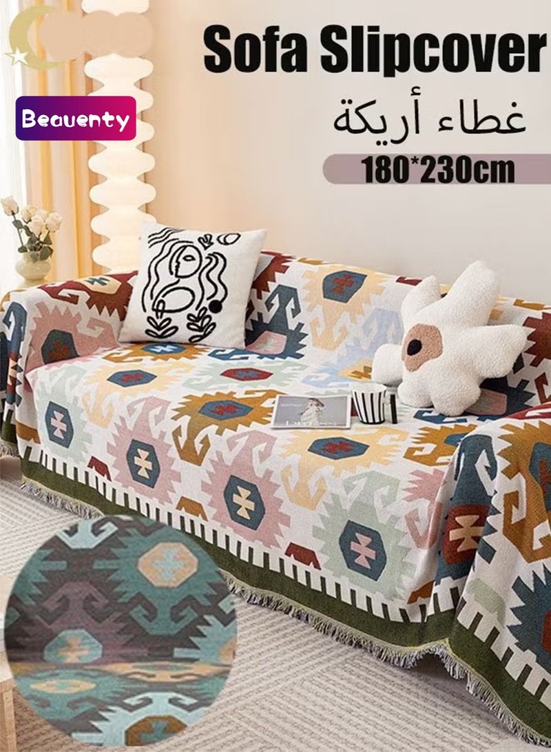 Beauenty Sofa Slipcover 3 Seater Sofa Cover Double Side Couch Covers Fashion Nordic Style Knitted Tassel Decor Woven Sofa Blanket for Bed Washable Soft Throw Blanket Non-Slip Large Size 180 * 230CM - Image 1