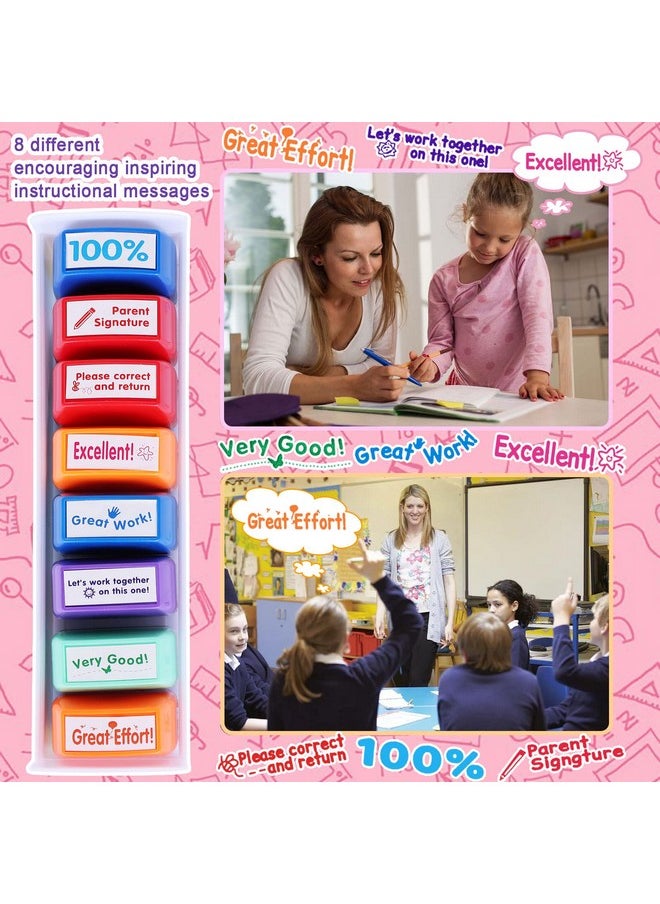 Swity Home Selfinking Teacher Stamp Set Messfree Motivation Teacher Grading Stamp Set Teachers Review Homework Feedback Stamps For Classroom Grading Encouragement Motivation Recognition 8 Pcs  - Image 2