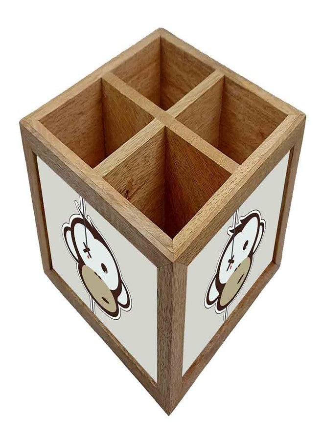 Nutcase Wooden Cutlery Stand Holder Silverware Caddy Spoons Forks Knives Organizer for Dining Table & Kitchen -Made in India-Spoons NOT Included - Crying Monkey - Image 2