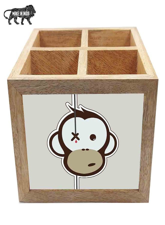 Nutcase Wooden Cutlery Stand Holder Silverware Caddy Spoons Forks Knives Organizer for Dining Table & Kitchen -Made in India-Spoons NOT Included - Crying Monkey - Image 5
