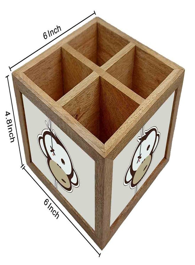 Nutcase Wooden Cutlery Stand Holder Silverware Caddy Spoons Forks Knives Organizer for Dining Table & Kitchen -Made in India-Spoons NOT Included - Crying Monkey - Image 4